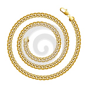 Golden chain round spiral border frame. Wreath circle shape.