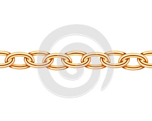 Golden chain seamless texture. Realistic gold chains link isolated on white background. Jewelry chainlet