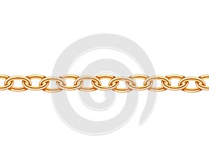 Golden chain seamless texture. Realistic gold chains link isolated on white background. Jewelry chainlet  three dimensional design