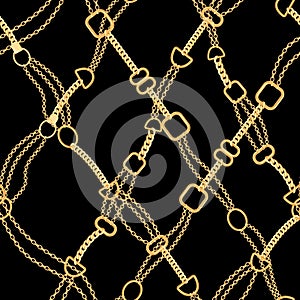 Golden Chains Fashion Seamless Pattern. Fabric Background with Gold Chain. Luxury Design with Jewelry Elements Textile photo