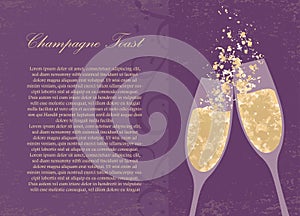 A golden champagne toast in a cut paper style