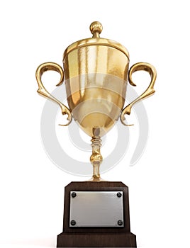 Golden champion Cup closeup on white background. 3d rendering