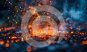 Golden CHANCE lettering amidst a sparkling explosion of fragments, symbolizing opportunity, luck, and the preciousness of fleeting