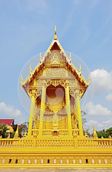 Golden chapel at Pluak Ket Temple in Rayong Thailand