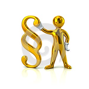 Golden character man holding paragraph symbol