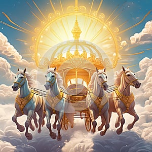 The golden chariot with four horse seated Lord Sun