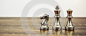 Golden chess team on chess board Concept of business strategic plan