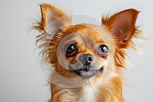 a golden Chihuahua dog with perky ears and expressive eyes