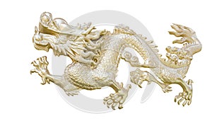Golden Chinese Dragon carve isolate white background with clipping path