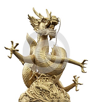 Golden Chinese dragon on isolate.