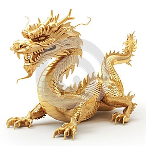 Majestic Golden Dragon Statue, Symbol of Power and Prosperity photo