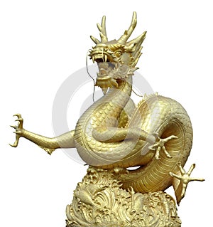 Golden Chinese dragon statue on isolate