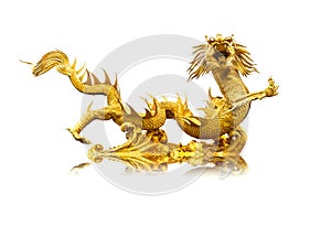 Golden Chinese dragon statue on isolate background