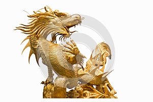 Golden Chinese dragon statue on isolate background