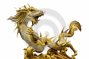 Golden Chinese dragon statue
