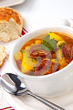 Golden chorizo and chickpea soup photo