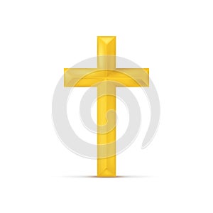 Golden Christian cross. Realistic cross isolated on background. Vector illustration