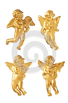 Golden christmas angel decoration figures over white photo