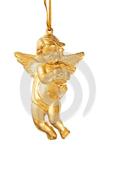 Golden christmas angel decoration over white photo