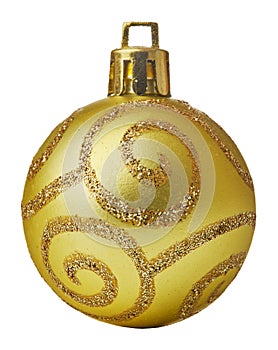 Golden Christmas ball hanging on white background isolated