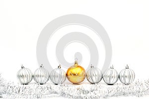 Golden christmas ball and silver balls