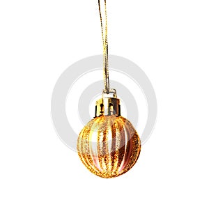 Golden Christmas decor little ball with sparkles isolated on white background