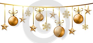 Golden Christmas decoration banner on white background