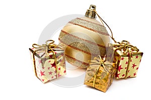 Golden christmas decoration with gift boxes