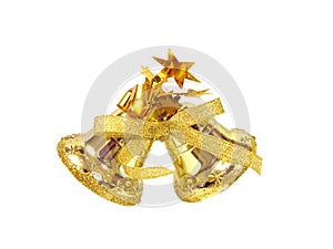 Golden Christmas handbell on white background photo