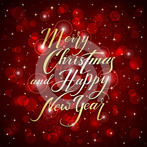 Golden Christmas and New Years lettering on red background