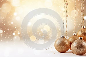 Golden Christmas Ornaments on Sparkling Holiday Background