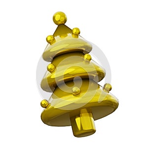 Golden Christmas tree 3d render illustration.