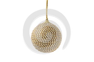 Golden Christmas tree ball isolated on white background. Christmas bauble decoration