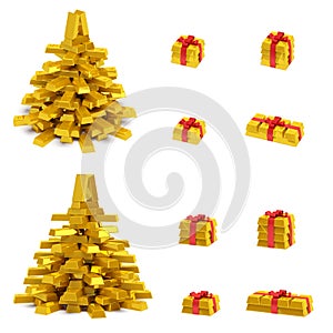 Golden Christmas tree and gift boxes