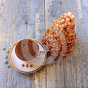 Golden Christmas Tree handmade of shells and coffee