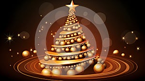 Golden Christmas Tree make by Baubles and ribbon with glitter star