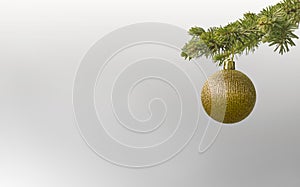 Golden Christmas tree scene background. Fir tree with golden glitter ball