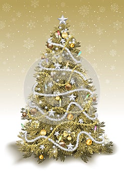 Golden Christmas Tree with Silver Christmas Ornaments