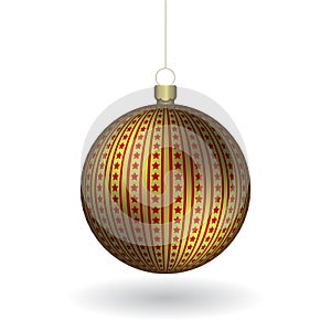 Golden Christmass ball hanging on a golden chain photo