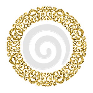 Golden Circle Ornament. Round photo frame.Gold glitter