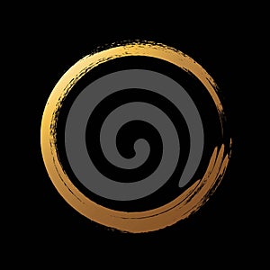 Golden circle. Round form, frame. Shiny foil Enso zen symbol.