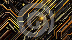 Golden circuit board electronic technology background. Futuristic concept
