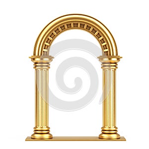 Golden Classic Ancient Greek Column Arc. 3d Rendering