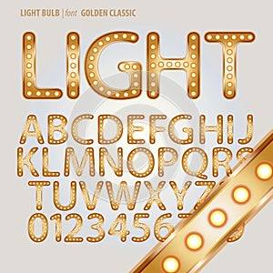 Golden Classic Light Bulb Alphabet and Digit Vecto