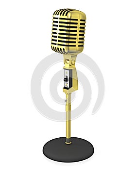 Golden classic microphone on black stand