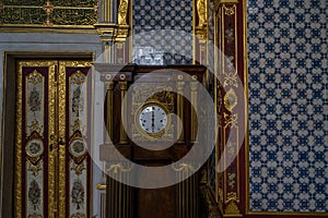 Golden clock in the throne room of Topkapi Palace Harem in Istanbul in Turkey