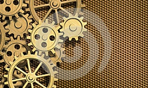 Golden clockwork gears metal background