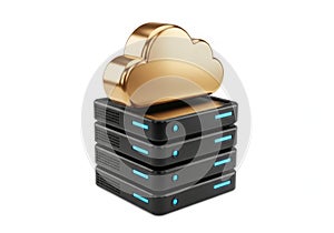 Golden cloud icon on server stack
