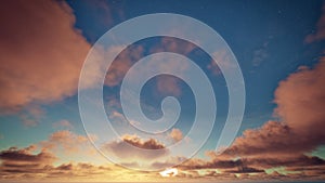 Golden clouds on the starry sky and sun in the morning