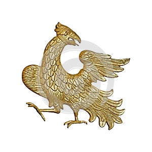 Golden coat of arms eagle isolated on white background. Design element with clipping path